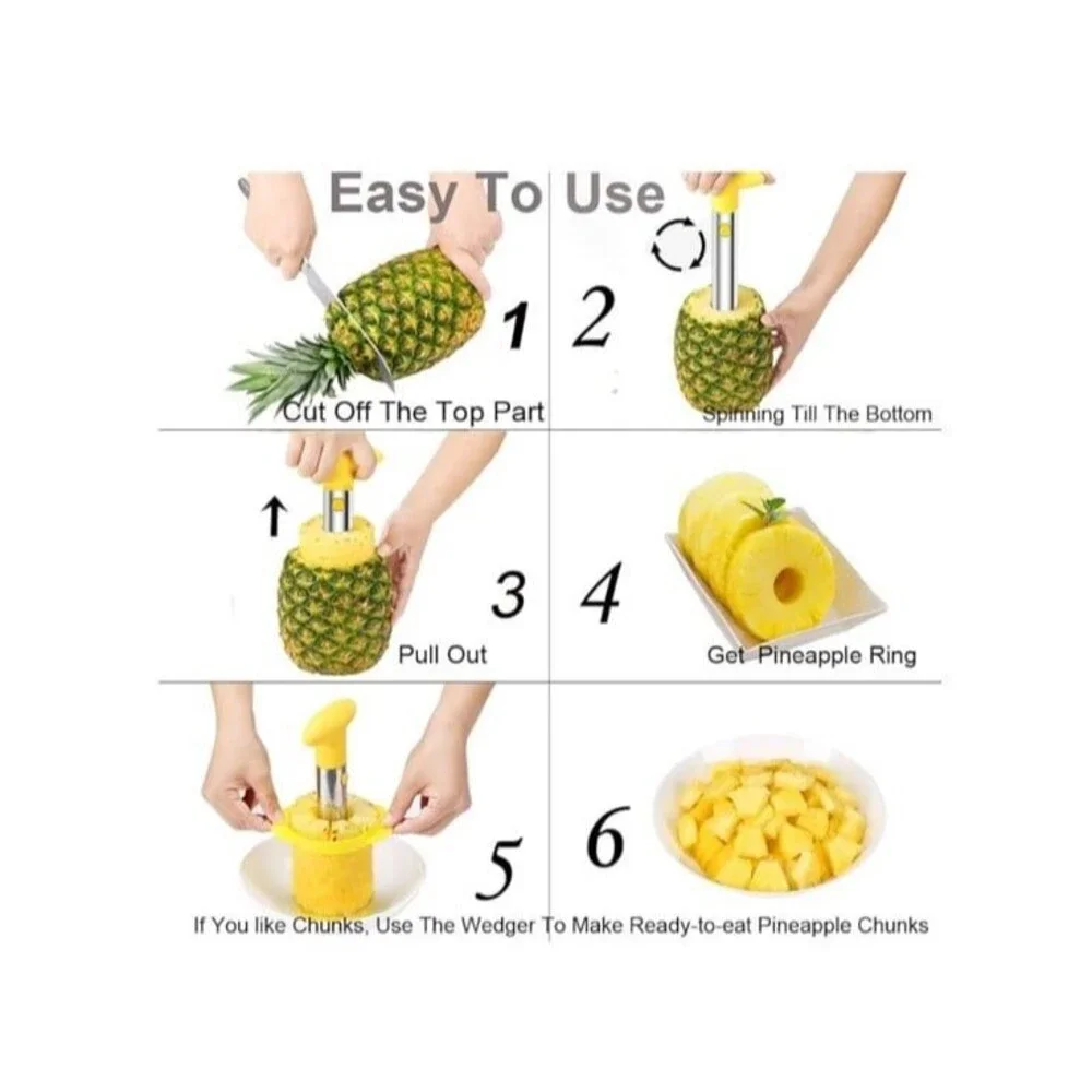 SameTech Easy Kitchen Tool Stainless Steel Fruit Pineapple Peeler Slicer NIB